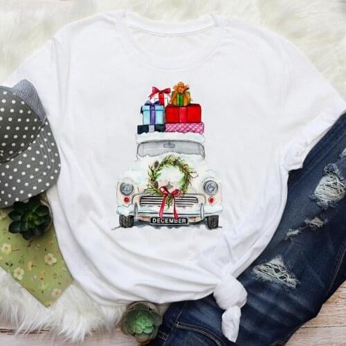 Women Truck Gift Print Tops Lady Fashion New Year Holiday Merry Christmas Cartoon T-Shirt Female Graphic Short SleeveTees