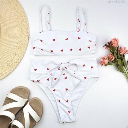 Bathing Suit Women High Waist Push-up Heart-shaped Print Bra Bikini Set Swimsuit Swimwear Swimming Suit For Women Swimwear