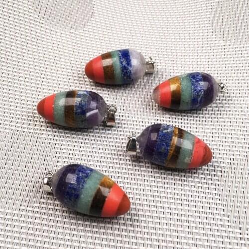 1PC Natural Oval Semi-precious Stone Pendants Colorful Pendants for Jewelry Making DIY Accessories Fit Necklaces Size 16x30mm