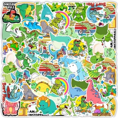 10/50PCS Anime Cartoon Color Dinosaur Girl Kawaii Funny Toy Sticker Balance Car Decoration Cute Boy Child Animal Laptop Gift