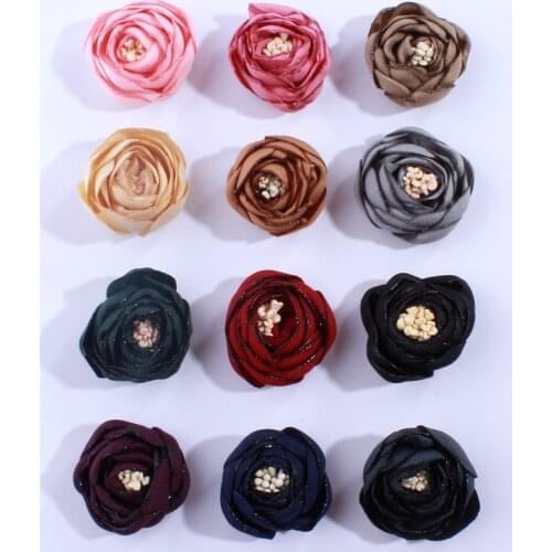 120PCS 3CM Antique Color 3D Mini Satin Tulip Flower Girl Hairpin Hair Accessories Corsage Flower Girl Headband Hat Dress