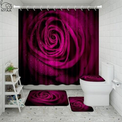 180x180cm Skull Bathroom Set Shower Curtain Non-slip Mats Carpets Toilet Seat Cover Lid Floor Mat Bathroom Decor Purple rose