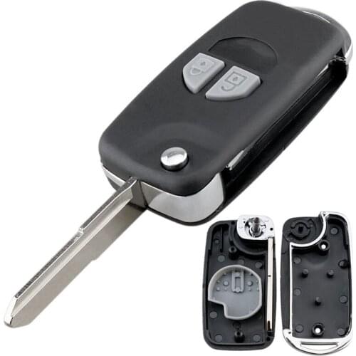 2 Buttons Black Modified Folding Remote Smart Car Key Case Auto Car Key Shell with HU87 Blade and Button Pad Fit for Suzuki-SX4