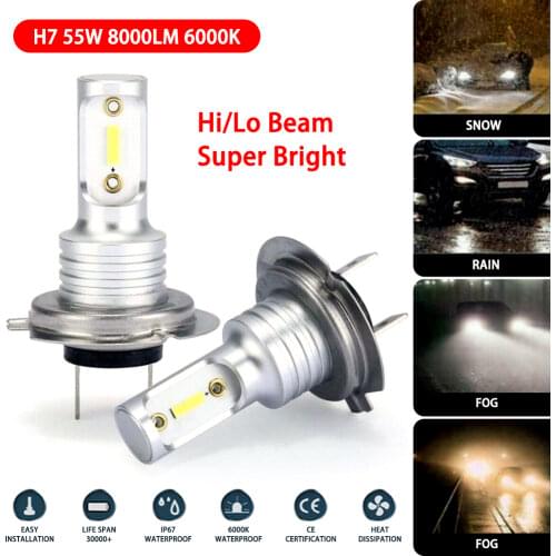 2PCS H7 LED Headlight Bulbs Conversion Kit Hi/Lo Beam 55W 8000LM 6000K Super Bright 1860 Light Source 360 Degree Wholesale