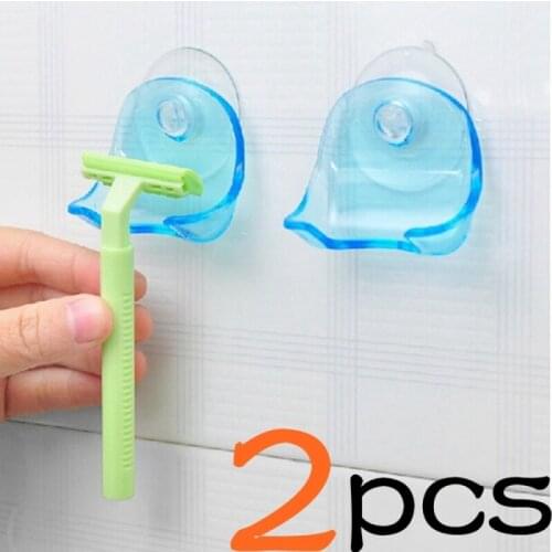 2Pcs Clear Blue Plastic Super Suction Cup Razor Rack Bathroom Razor Holder Suction Cup Shaver