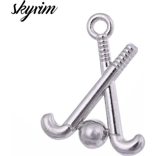 Skyrim 20pcs Hockey Sticks Sports Charms Silver Color Pendants DIY Jewelry Making Accessories Fit Necklace&Bracelet Zinc Alloy