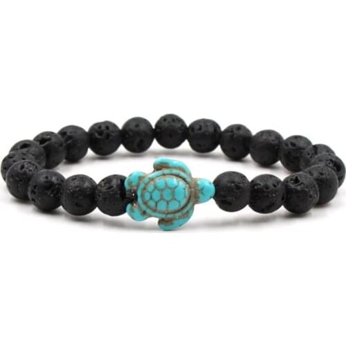 8mm hjkg4 black stone volcanic lava bead Bangles turquoise tortoise Buddha Prayer Yoga Bracelet women men nature stone