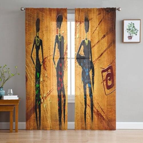 African Women Retro Culture Tulle Curtains For Living Room Bedroom Transparent Tulle Curtains Window Drapes Sheer Curtain