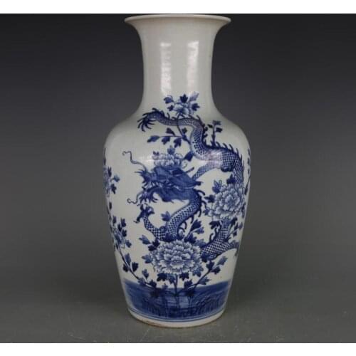 Antique QingDynaty Porcelain vase,Blue and white dragon big bottle,hand-painted crafts, Home Decorations&Collection