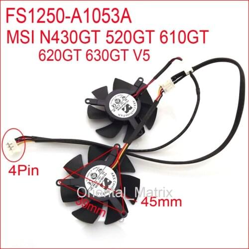 Free Shipping FS1250-A1053A 12V 0.19A 45mm 3Wire 4Pin For MSI N430GT 520GT 610GT 620GT 630GT V5 Graphics Card Cooling Fan