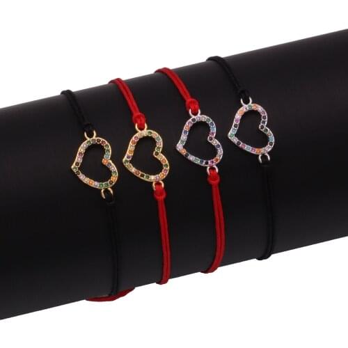 Enchanting Multicolor Rainbow Cubic Zirconia Stones Love Peach Heart Lucky Charm Bracelet For Women Red String Jewelry Present