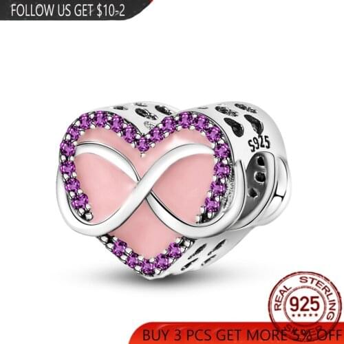 NEW 925 Sterling Silver Eternal Symbol Enamel Heart Beads Charms Fit Original Pandora Bracelet&Bangle Making DIY Women Jewelry