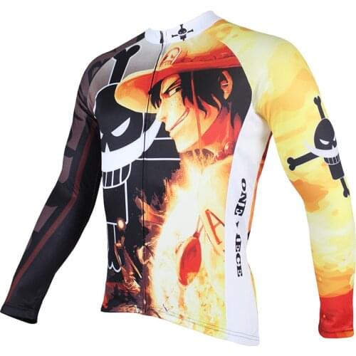 One Piece Portgas D Ace Cycling Jersey Blaxk Cartoon Bike jerseys for boys 3xl Long Sleeve Bicycle Clothes