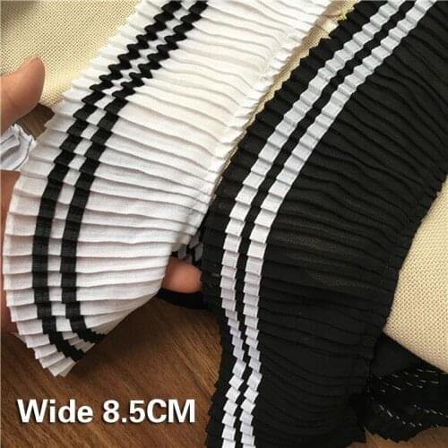 8.5CM Wide Black And White Chiffon Pleated Lace Fabric Elastic Ruffle Fringe Ribbon Cloth Cuffs And Neck Seam Decoration