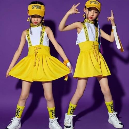 Children Cool Hip Hop Clothing Yellow Skirt Crop Tank Top Shorts for Girls Jazz Dance Costume Set Clothes Wear Show Outfits