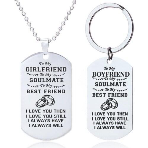 To My Love Wife Husband Boyfriend Girlfriend Dog Tag Stainless Steel Necklace Keychain Unique Personality Keychain Charms