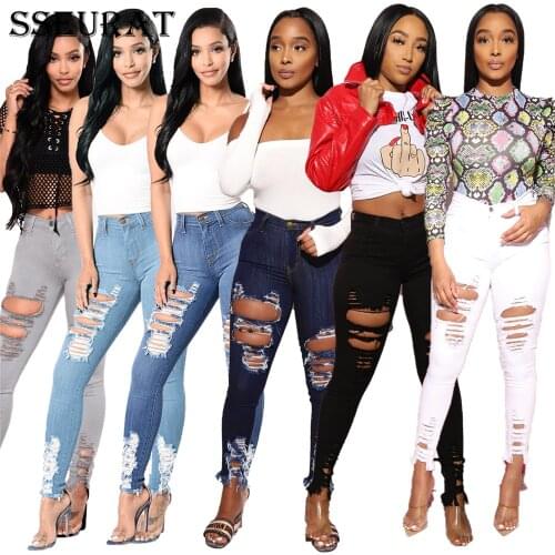 SSEURAT New Summer Fashion High Waist Mom Jeans Female Ripped Jeans For Women Denim Skinny Jeans Woman Plus Size Pencil Pants