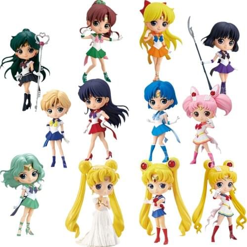 Bandai Sailor Moon Anime Figure Qposket Chibiusa Hino Rei Mizuno Ami Genuine Model Gift Anime Action Figure Toys for Children