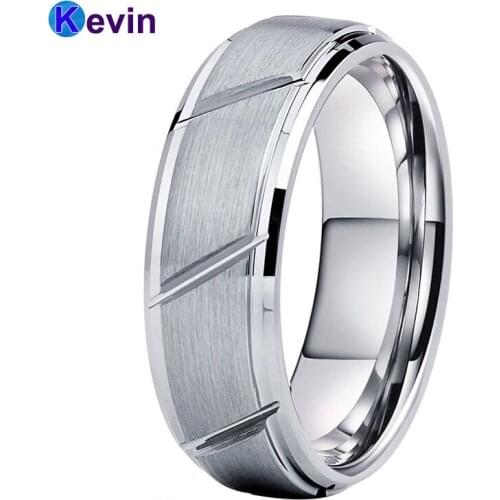 Cool Rings For Men Tungsten Ring For Man Ring With Grooved Beveled Edges Comfort Fit
