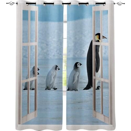 Window View Antarctic Penguin Luxury Home Curtains Modern Home Supplies Living Room Bedroom Custom Curtains
