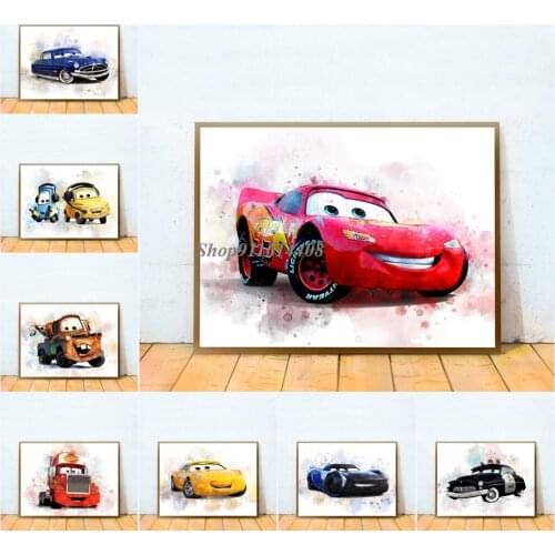 Canvas Painting Disney Anime Cartoon Pixar Cars 2 Lightning McQueen Posters Prints Wall Art Pictures for Kids Living Room Decor