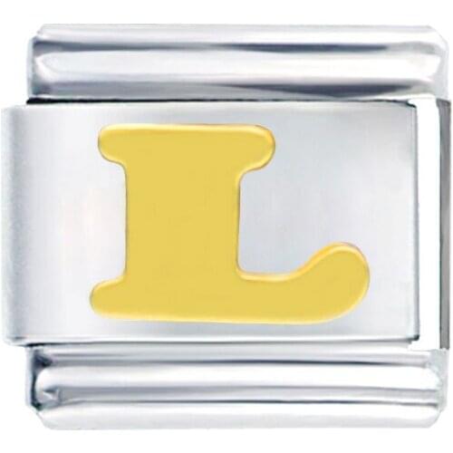 Classic 9mm modular L Alphabet Italian links Modular Gold Plated Initial Letter L Italian charms bracelet Fit Zoppini Dropship