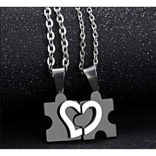 Love puzzle, stainless steel, couple, necklace GX265