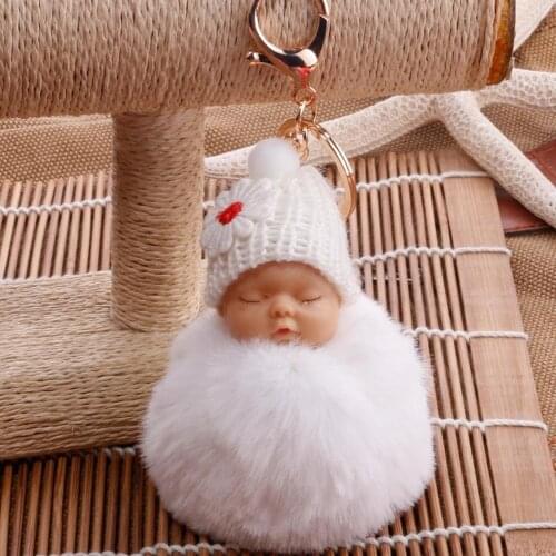Cute Sleeping Baby Fluffy Pompom Plush Doll Hanging Pendant Key Ring Keychain Pendant Key Ring Keychain Pendant Key Ring Keychai