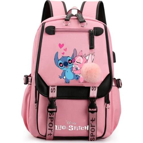 Disney Stitch Backpack Multi Function Capacity School Bags For Teenagers Organizer with Changing Women Cartoon Stitch Mochilas