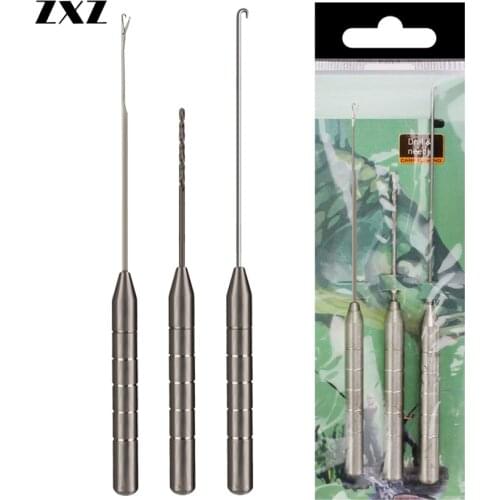 3pcs Crochet Set Fishing Knot Pin Punch Drill with Tongue Wear Bait Grip Hook Earthworm Bloodworm Lures Clip Tool Accessories