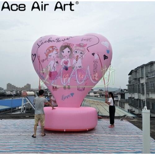 Valentine Inflatable 4m High Pink Full Inkjet Standing Heart Shaped Heart with Base Oxford Decoration for Sale
