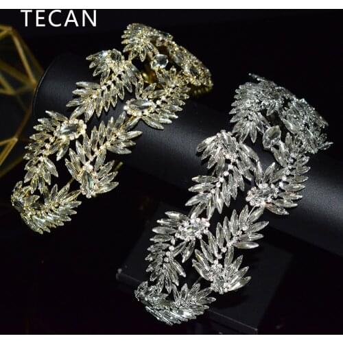 New Crystal Headband Leaf Tiara Bridal Crown Rhinestone Hair Band Hair Accessories Party Ladies Headband Low Price Promotion
