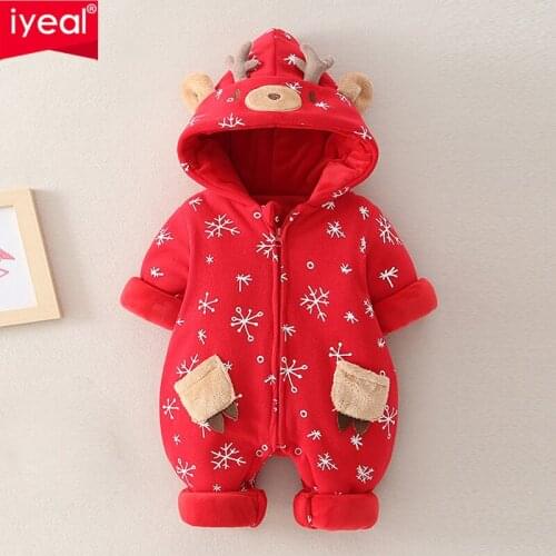 IYEAL New Year Christmas Deer Winter Overalls For Baby Girls Costume Newborn Clothes Baby Rompers For Infant Boys Jumpsuits