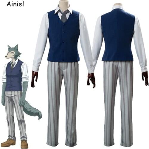 New Anime Beastars Costume Wolf Legoshi Suit Set Shirt Vest Pants Tie School Uniform Halloween Cosplay Mask