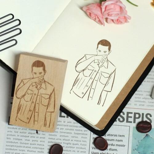 Personalized Wood Stamps Carved Name Photo Logo Seals Chop Lovely Selfie Portrait Stamp Child Students Valentines Birthday Gift