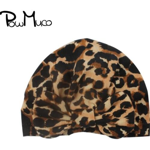 Powmuco 1 PCS Comfortable Warm Baby Girls Turban Hat Cute Leopard Print Bowknot Toddler Caps Fashion Bows Headwear Birthday Gift