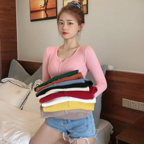 Pink Button Pullovers Vintage Sweater Women knitted Tops 2020 Autumn winter Female Casual Sweater Ladies Jumper Pull femme Black