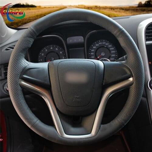 DIY Hand-Stitched Non-slip Black Leather Car Steering Wheel Cover For Chevrolet Malibu Volt 2011-2015 Car Interior Accessories