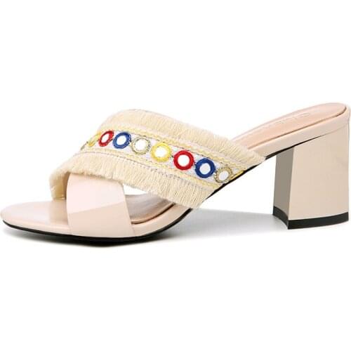 Open-Toe Thick Heel Slippers Solid Color One-Way Slippers ChildrenS Platform WomenS Shoes