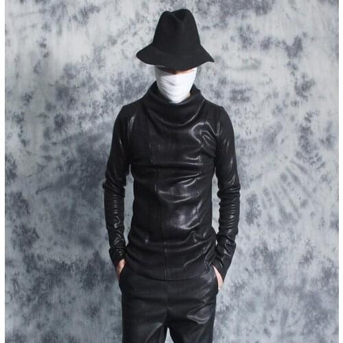 Punk thicken shirt men plus velvet shirt serpentine pattern autumn and winter turtleneck basic T- shirt mens personality black