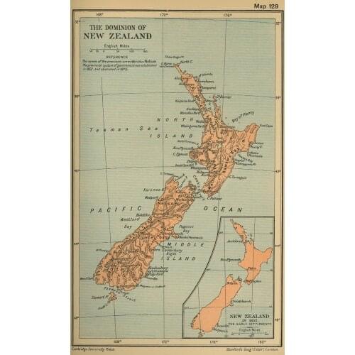 Vintage New Zealand Old Map Art print Silk poster Home Wall Decor
