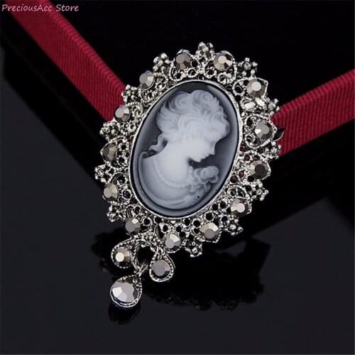 Crystal Rhinestone Lady Vintage Cameo Victorian Style Wedding Party Women Pendant Brooch Pin