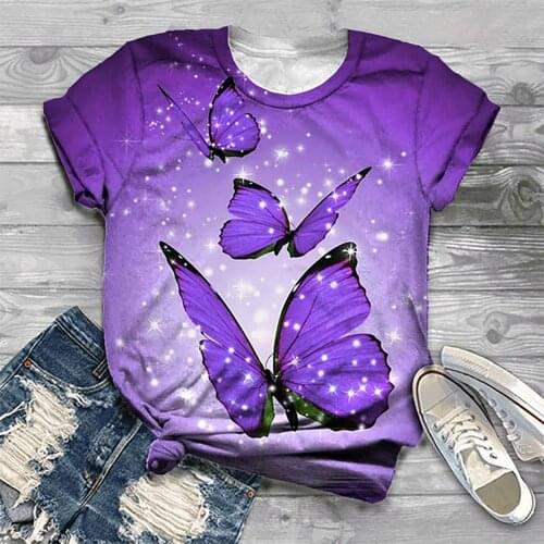 3D Butterfly Printing Women Tee Shirt Casual O-Neck Graphic T-shirt Women Summer Top Tee Short Sleeve T-Shirt Ladies Clothing