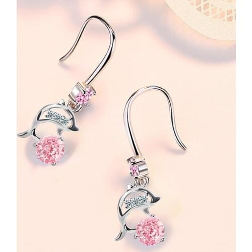 KOFSAC Hot Sale Little Dolphin Drop Earrings For Women Cute 925 Sterling Silver Jewelry Fashion Shining Crystal Zircon Ear Gifts