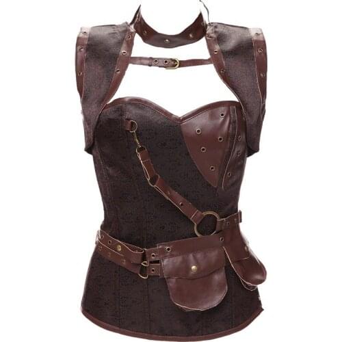 Gothic Steampunk Clothing Women Plus Size Corset Bustier Vintage Pu Leather Corset Steampunk Outerwear Corselet Overbust