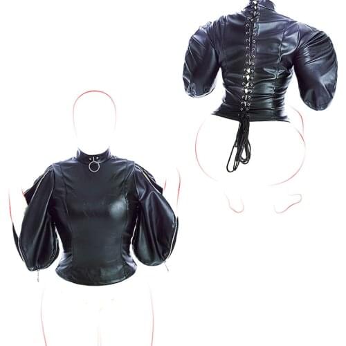 CamaTech Leather Double Arm Binder Restraint Straitjacket Sexy SM Bondage Restraints Bodysuit For Women Cosplay Slave Adult Game