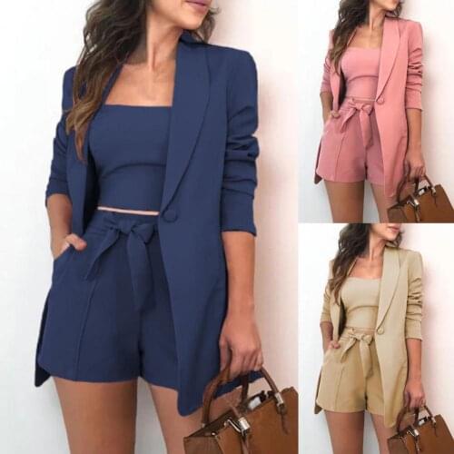 Office Lady Outfit Long Sleeve Blazer Solid Color Coat Shorts Vest Set Loose Suit for Business Woman Sexy Suit Summer Clothes