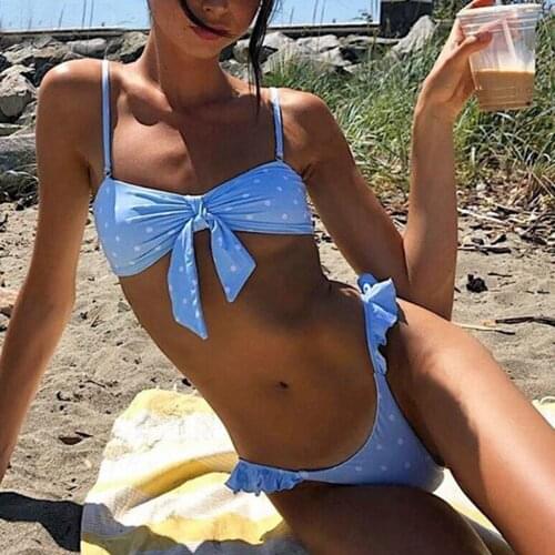 Dot Printed Women Beach Bikini Set Ladies Bandage Swimsuit Thong Bikini Holiday Female Bathing Swimwear купальник 2021 новинка