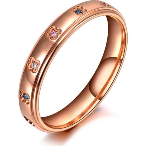 Original Design Titanium Stainless Steel Wedding Ring Jewelry Rose Gold Mosaic Colorful Crystal Rings For Women R19150
