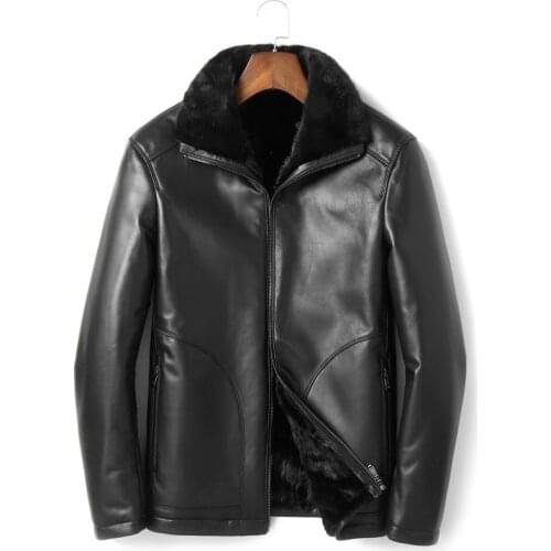 Winter Real Sheepskin Coat Genuine Leather Jacket Men Mink Fur Liner Mens Leather Jacket Warm Down Coat P18181501 YY480